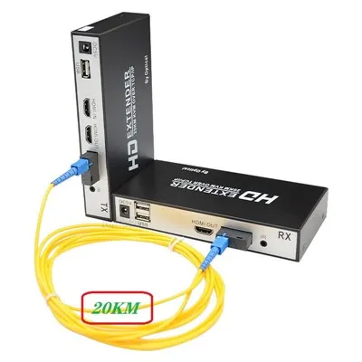Extensor KVM de fibra òptica HDMI de 20 km: receptor transmissor de fibra SC d'un -mode amb bucle HDMI